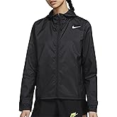 Nike Women’s Essential Water-Repellent Hooded Full Zip Black/Silver Running Jacket, Stay Dry, Ultra Lightweight Reflective Running Jacket, Flocked Mesh Lining, Style CU3217/Color 010, Size Medium