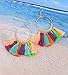 Tassel Earrings Boho Chic Drop Dangle, Brass Hoop and Rainbow Tassel Women Girls Jewelry for Casual Wear or Formal Dress