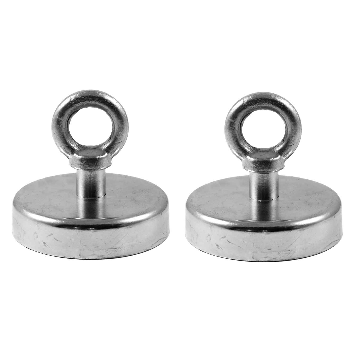 Magnetastico | 2x neodymium N35 eyebolt magnets 75 mm Ø | Extreme holding force 164 kg | Ultra strong neodymium pot magnets with eyelet, magnetic eyebolt, galvanised | Clamping magnet & Fishing magnet
