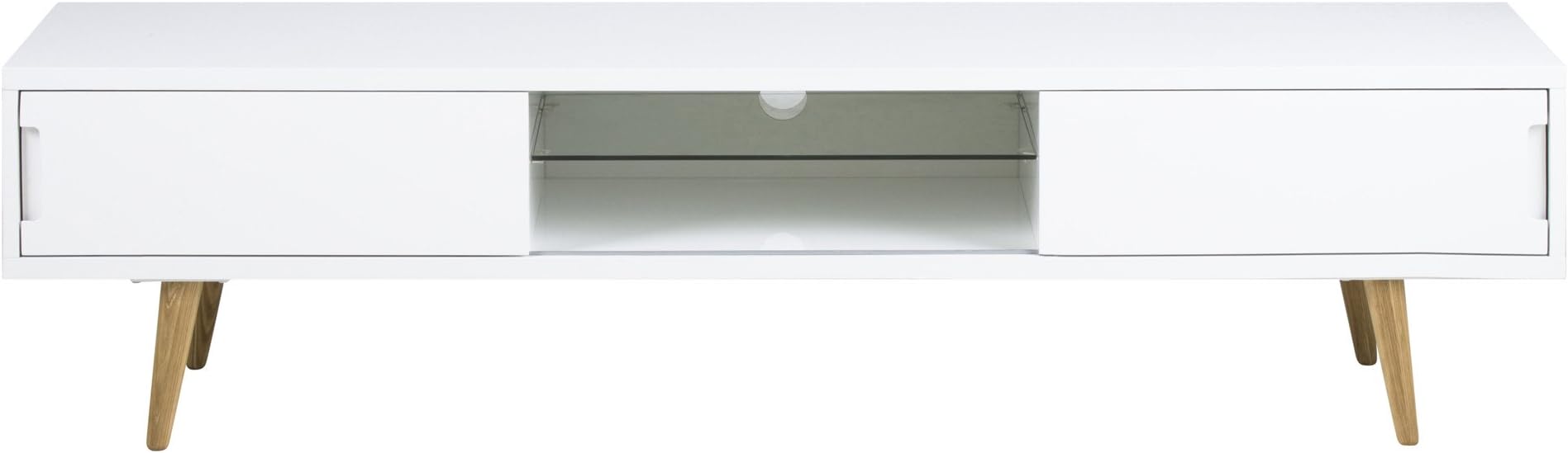 Synoun TV lowboard gloss white 2 sliding doors glasplatte romin
