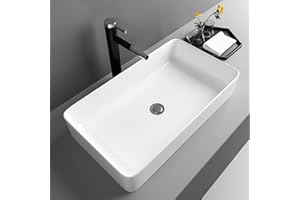 Lofeyo Modern Rectangular White Shipshape Bowl Sink for Above Counter, 24"x14"