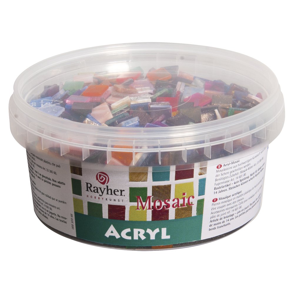 Rayher Acrylic Mosaic Tiles for Arts and Crafts, Plastic Mosaic Tiles for Crafting in the Size 1x1cm, approx. 1200 pieces, 300g Assorted Mosaic Pieces, 14792999