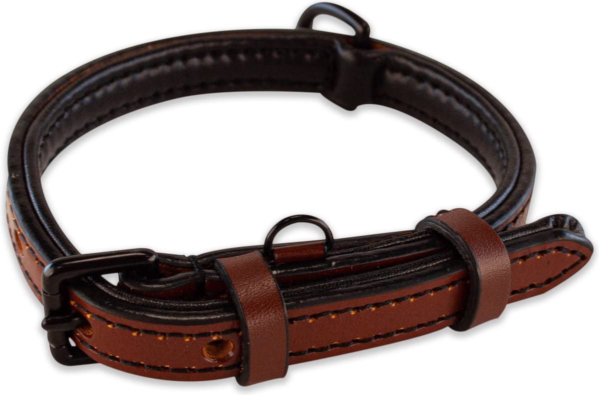 Brute Strength Leather Dog Collar Brown with Black Stitching S 26-33 cm