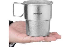 Aomiun Titanium Camping Cup 300ml Stackable Coffee Mug with Foldable Handle Outdoor Coffee Mug for Picnic Hiking Travel