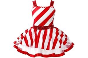 Winnrchan Kids Girls Sequins Striped Tutu Dress Christmas Xmas Party Candy Cane Costume Figure Ice Skating Leotard Dress
