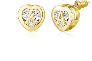 BELLINO Stocking Stuffers - Earrings for Girls - Heart Initial Stud Earrings14K Gold/Rose Gold/Sliver Plated CZ Hypoallergenic Letter Initial Earrings Birthday Christmas Gifts for her Girlfriend Wife