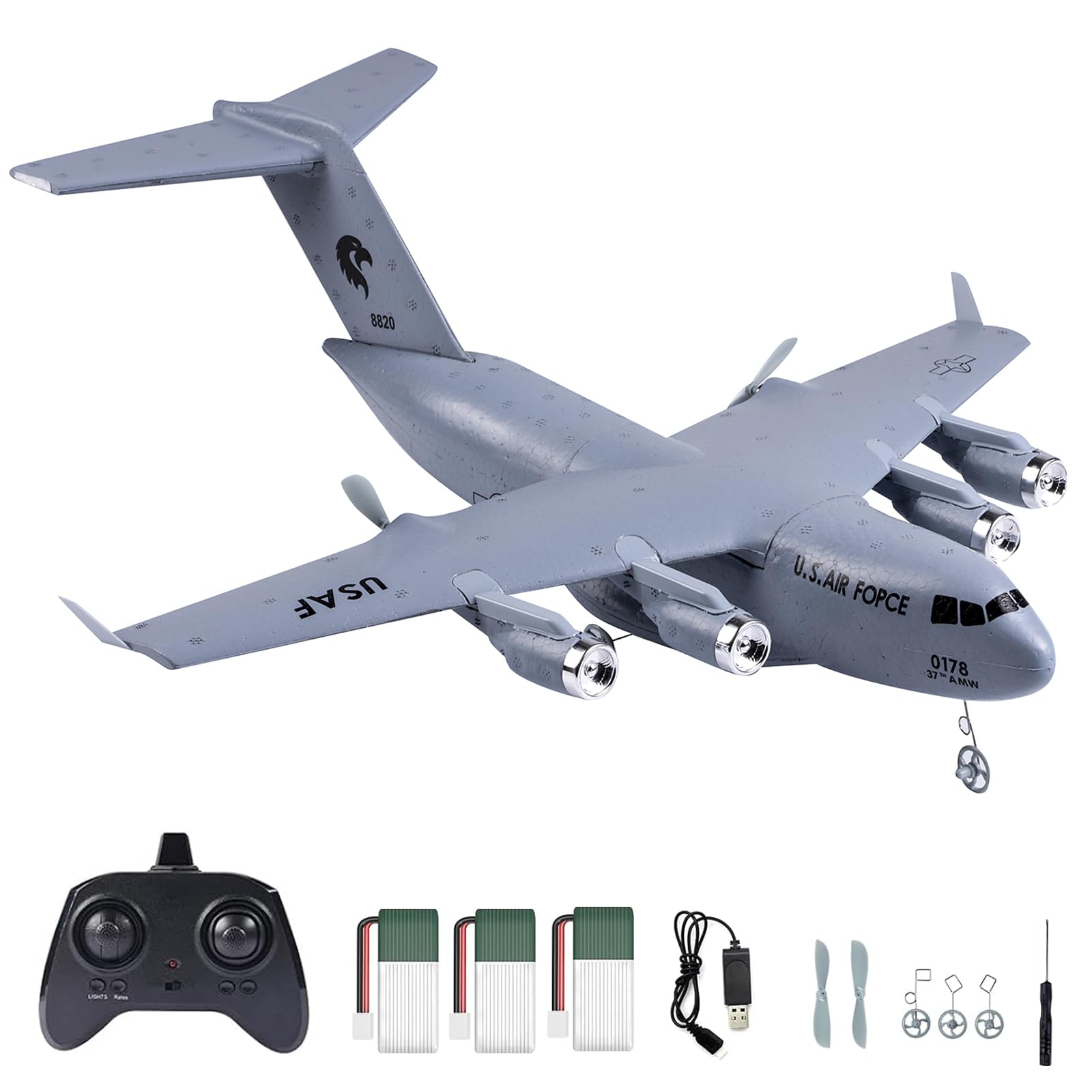 Photo 1 of Hylukon RC Airplane, C-17 Globemaster III Military Transport Aircraft, 2CH 2.4GHz RC Plane Ready to Fly with 6-axis Gyro Stabilizer for Beginners Teens Adults DIY Foldable Design?3 Batteries?