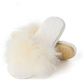 Fur Story Women's Furry Slippers Open Toe Fuzzy Slippers Memory Foam Fluffy House Sandal