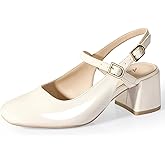 Ankis Mary Jane Chunky Low Heels Dress Shoes for Women Slingback Square Closed Toe Heels Wedding Party Pumps