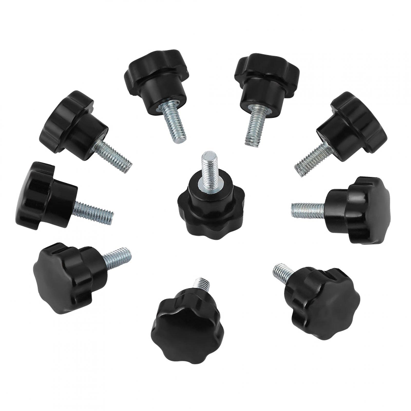 10Pcs Star Shape Handle Knob, M5 X 16 Black Plastic Universal Star Type Head Knob Handle Bolt Machine Tool Accessories Set