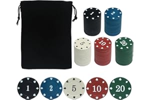 SODFAS 100PCS Poker Chip Set with Portable Storage Bag Professional Grade Casino Style 5 Colours for Texas Holdem Blackjack Poker Night Party (Small Denomination)