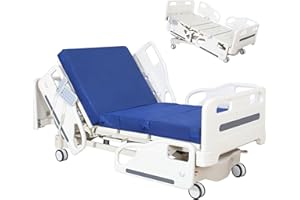 VEICAR Premium Hospital Bed - 5 Function Full Electric ICU Medical Beds with 4.7" Foam Mattress, JIECANG Motors, CPR/One-Click Recovery, Includes (2X) Bed Sheet & Bedside Table (Premium 5 Function Plus)