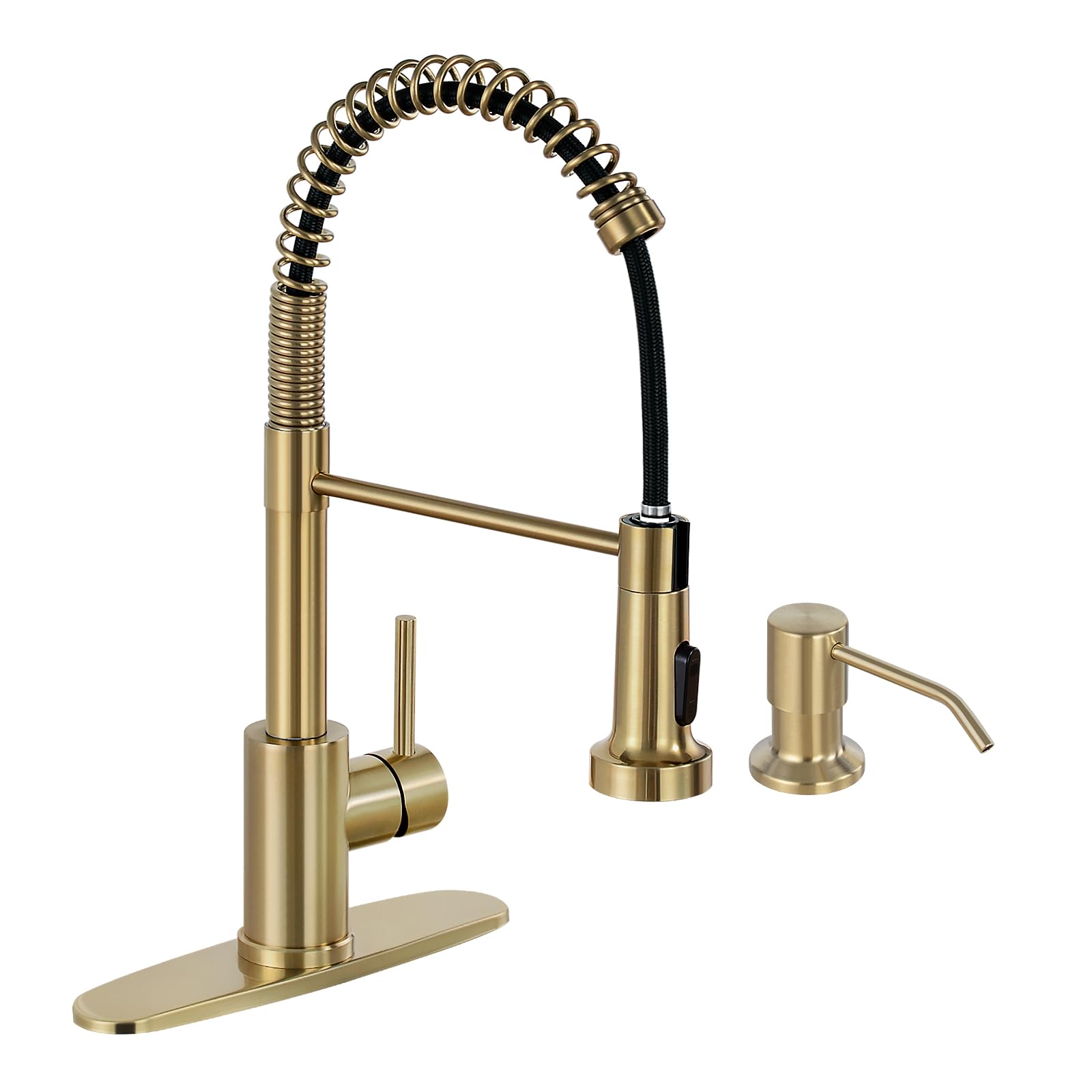 Photo 1 of HGN Kitchen Faucet with Soap Dispenser,Commercial Single Handle Kitchen Sink Faucets for Farmhouse Camper Laundry Utility Rv Wet Bar Sinks (Brush Gold)