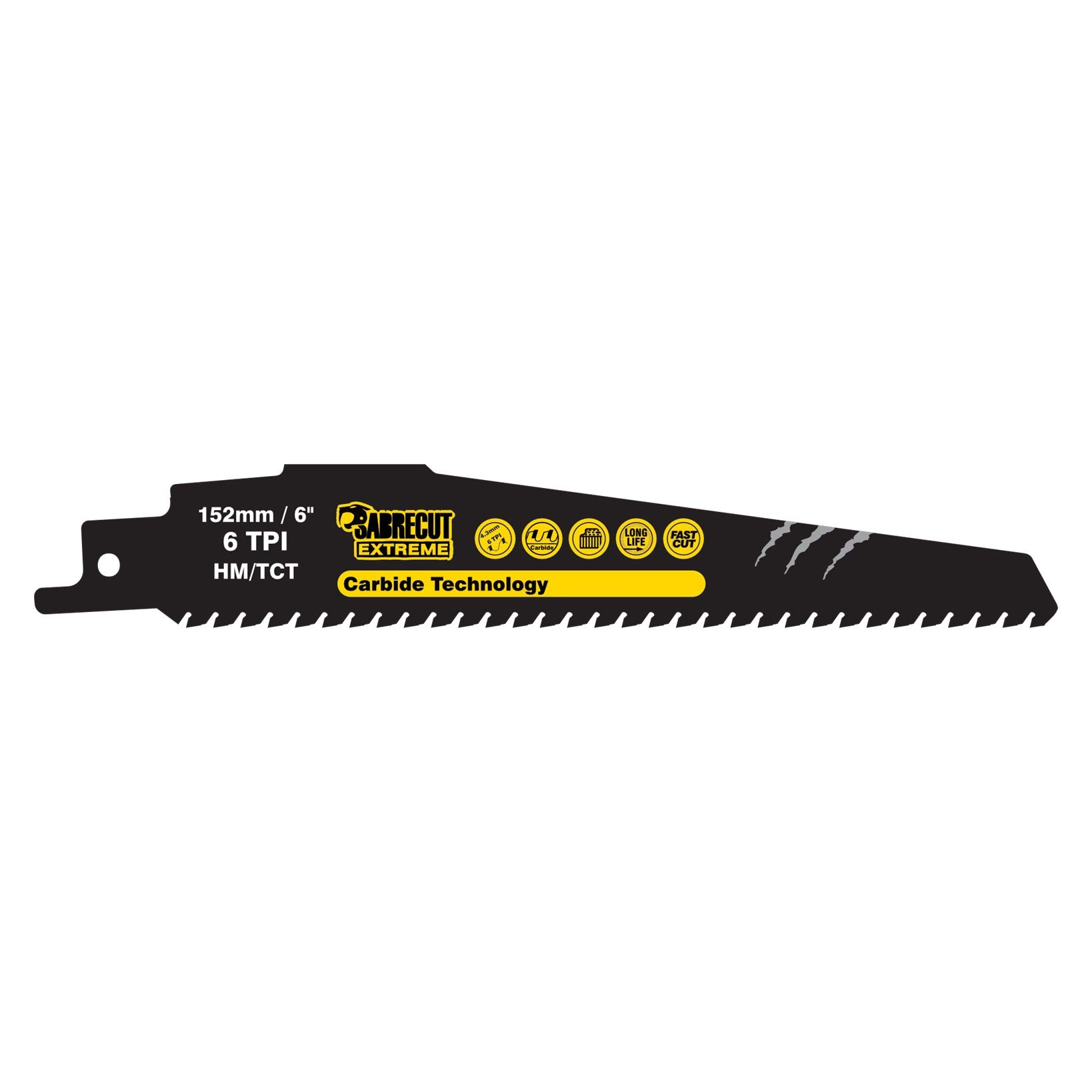 1 x SabreCut SCRS940HM Tungsten Carbide 152mm 6 TPI S940HM Aerated Concrete Brick Plastic and Metal Straight Cutting Reciprocating Sabre Saw Blade