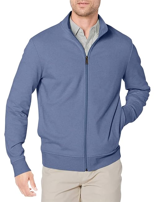 Amazon Essentials Men's Zip Up Sweatshirt, Lightweight French Terry, Mock Neck, Indigo, Medium
