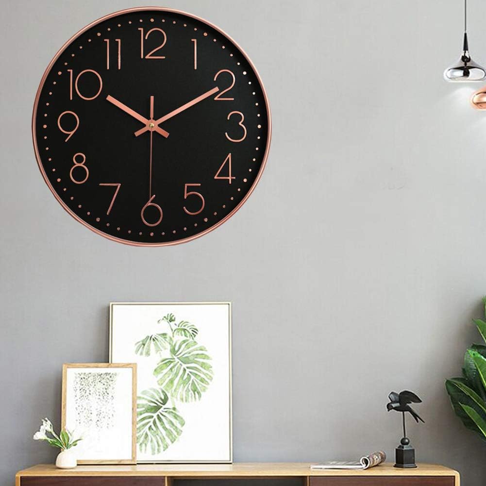 HOIBAI Modern Silent Non-Ticking Wall Wlock Battery Operated Round Decorative Quartz Clock for Office Home Living Room Bedroom 12 Inch: Kitchen & Dining
