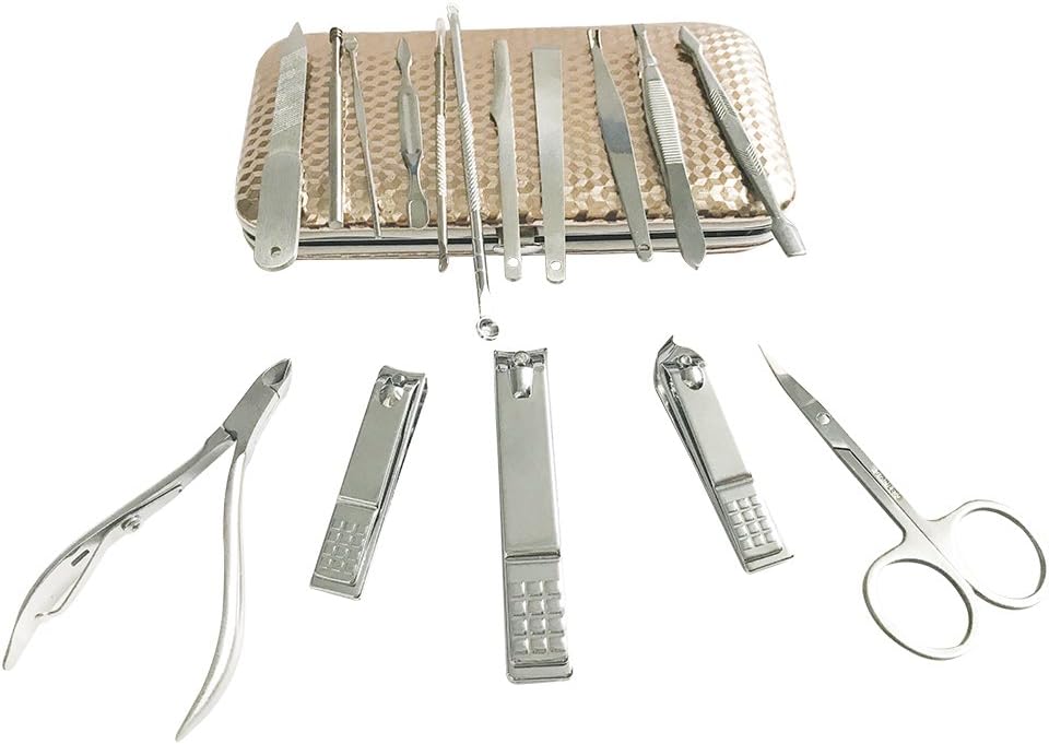 Manicure Pedicure Set Nail Clippers - 11 Piece Stainless Steel Hygiene Kit - Toenail Clippers Includes with Portable Travel Case Beauty Care Tools－NIGHTSH （Golden）