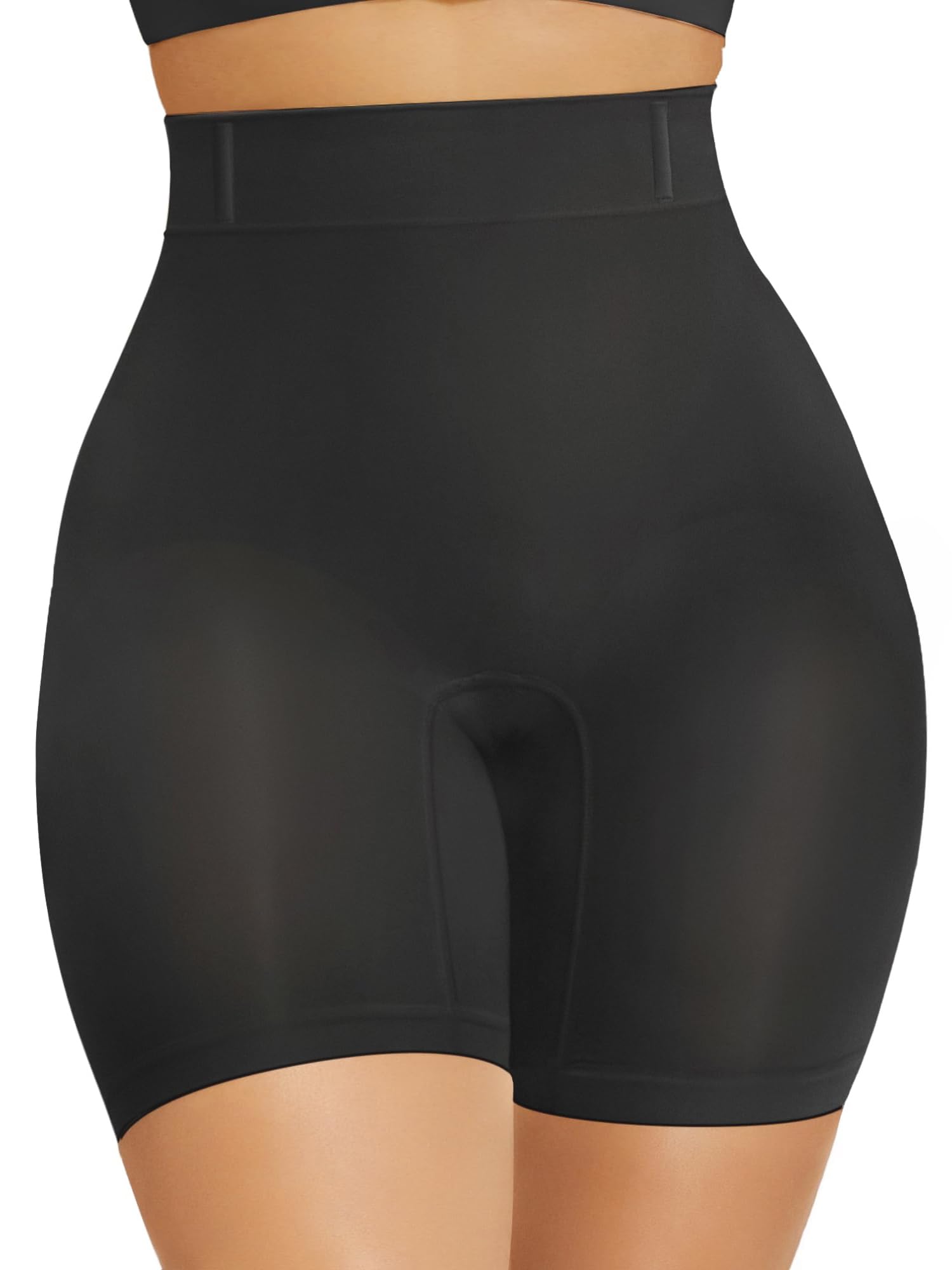 Photo 1 of SHAPERX Tummy Control Underwear for Women – Mid-Waisted Seamless Shapewear Shorts Anti-Rolling Body Shaper Under Dresses, SZ5810-Black-L/XL