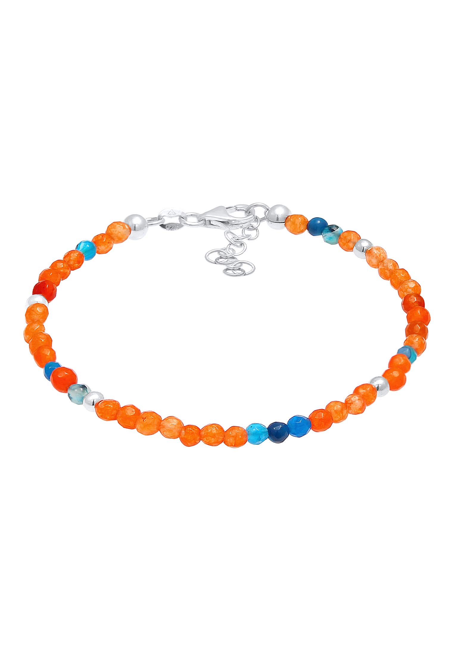 0208981420 Women's Bracelet Made of Colourful Agate Beads (3 mm) and Genuine 925 Sterling Silver Balls, Handmade Gemstone Bracelet in Summer Look for Women, Length 16-19 cm, 16 centimeters, Sterling