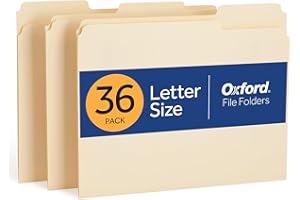 Oxford File Folders, 36 Pack, Letter Size (8.5" x 11"), 3 Tabs, Durable Manila Paper, for School, Office & Home Document Organization
