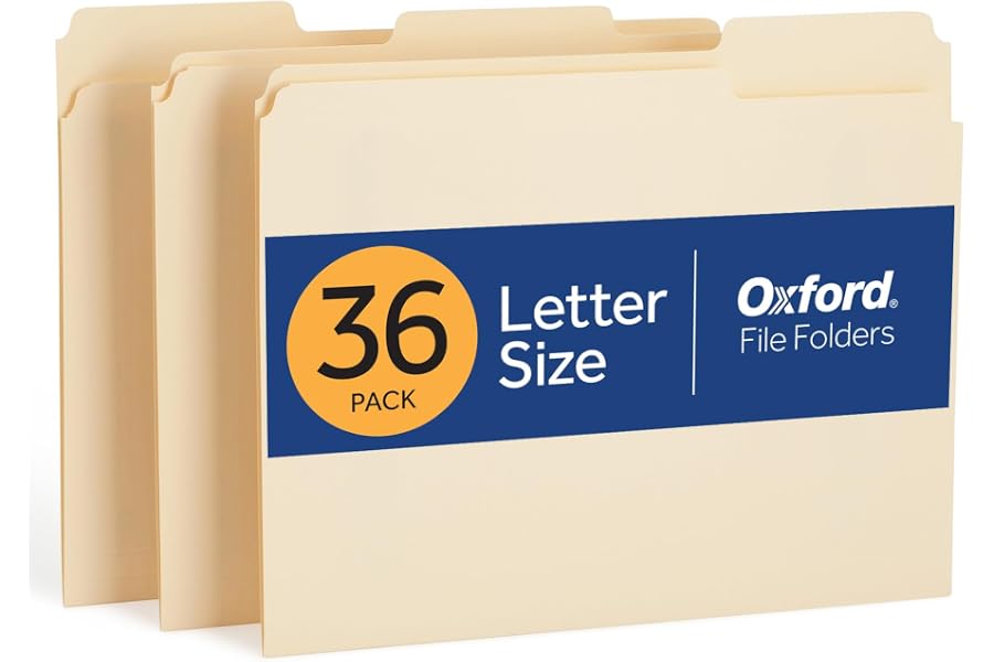 Oxford File Folders, 36 Pack, Letter Size (8.5" x 11"), 3 Tabs, Durable Manila Paper, for School, Office & Home Document Organization