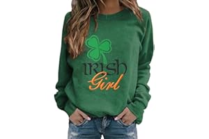 DGZTWLL St Patricks Day Shirt Women Shamrock Long Sleeve Crewneck Sweatshirt Plus Size Funny Green Irish Clover Pullover Tops