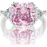 ORAVISTA Women's Engagement Rings, 5 Carat Baguette Cut Pink Moissanite Ring 10X10mm in Sterling Silver, Beautiful Engagement Gift for Wife