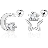 Aloluo 20G Moon and Star Stud Earrings for Women Silver Plated Cubic Zirconia Hypoallergenic Cute Small Ball Screw Back Studs Cartilage Tragus Earring Post Dainty Birthday Holiday Jewelry Gifts