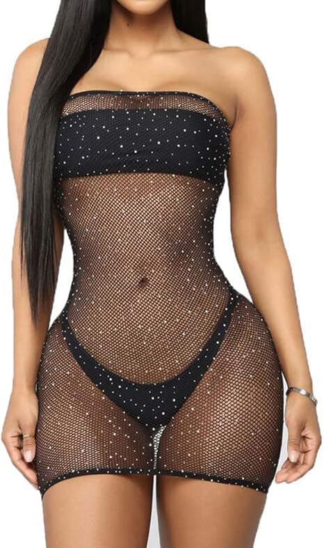 black fishnet rhinestone cover up dress