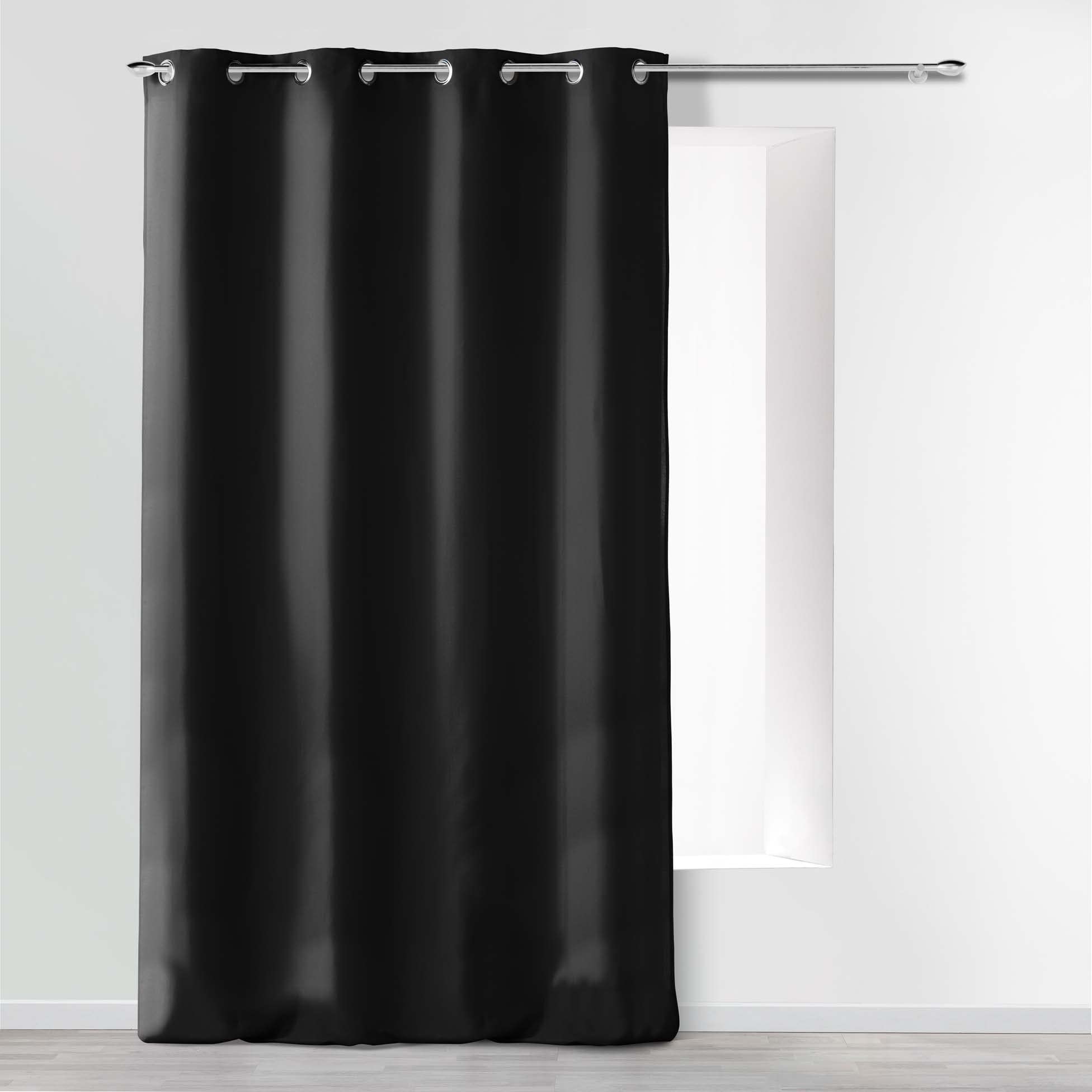 Douceur d'Intérieur Absolu Microfibre Curtain with Eyelets, Plain, Polyester, polyester, Black, 280 x 140 cm