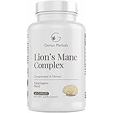 GENIUS HERBALS Lions Mane Complex - Concentrated 4:1 Extract for Brain Health, Cognitive and Memory Support - 60 Capsules