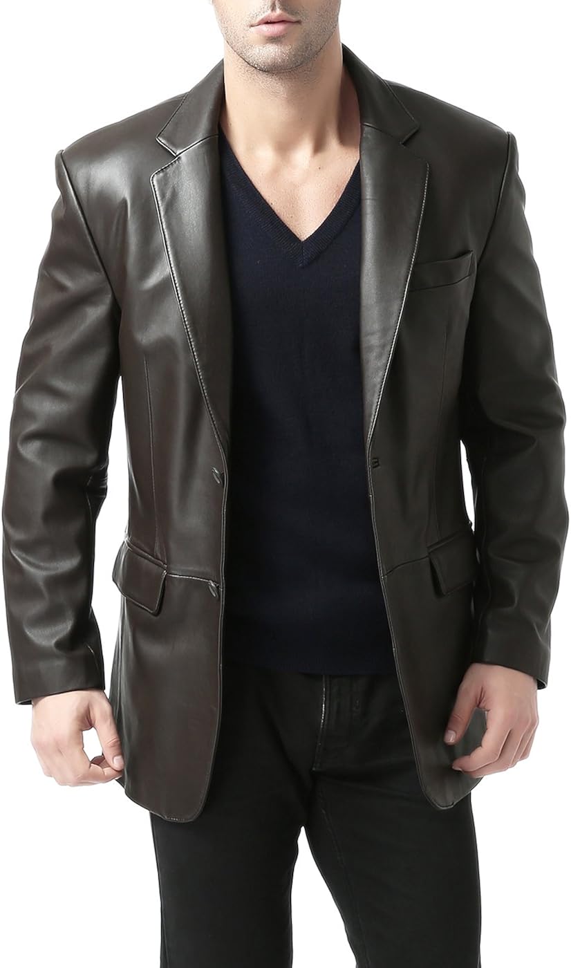 BGSD Men's Richard Classic Leather Blazer Lambskin Sport Coat Jacket