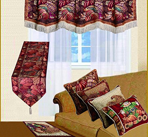 HomeCrate Fall Harvest Collection - Tapestry Bushel Basket Pumpkins Apples and Grapes Design - 60" X 15" Window Valance