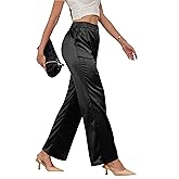 zsangbee Women's Satin Wide Leg Pants High Waisted Work Pants Party Dress Trouser Casual Slacks