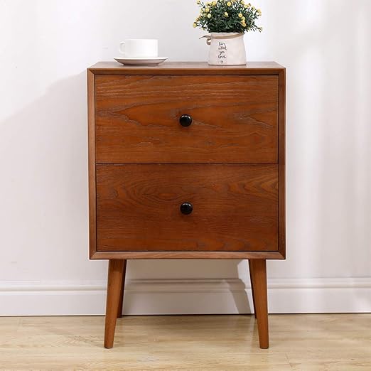 Amazon Com 2 Drawers Nightstand Depointer Wood Bedside Storage Cabinet Accent End Side Table Chest Mid Century Modern Design Perfect For Home Furniture Bedroom Accessories Brown Kitchen Dining