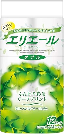 Amazon エリエール トイレットペーパー リーフプリント 25m 12ロール ダブル パルプ100 爽やかなグリーンの香り エリエール トイレットペーパー