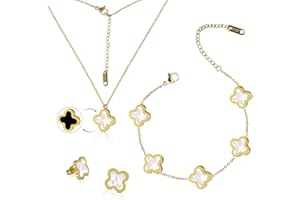 Ayehe Lucky Clover Sets, Double-sided Lucky Clover Bracelet, Earring, Necklace Pendant for Women, Ladies