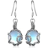 Octopus Earrings 925 Sterling Silver Moonstone/Obsidian/Turquoise/Moss Agate Octopus Earrings Tentacle Jewelry Ocean Gift for Women Girl