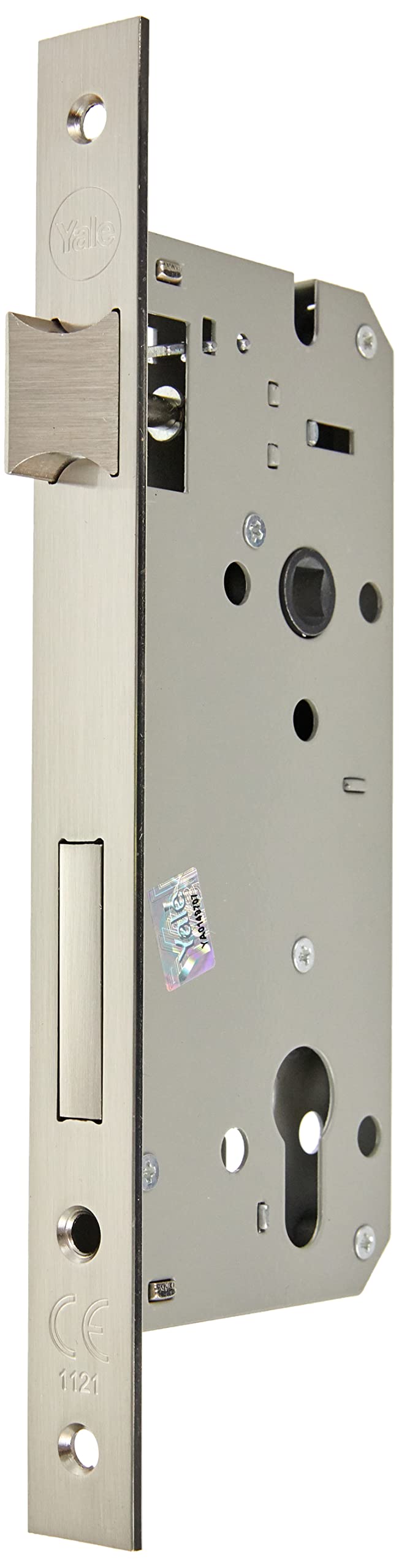 YALE Wooden Door Lock with Front Frame Edge, Entrance 50 mm, Spacing 85 mm, Nickel-Plated, Satin, Small