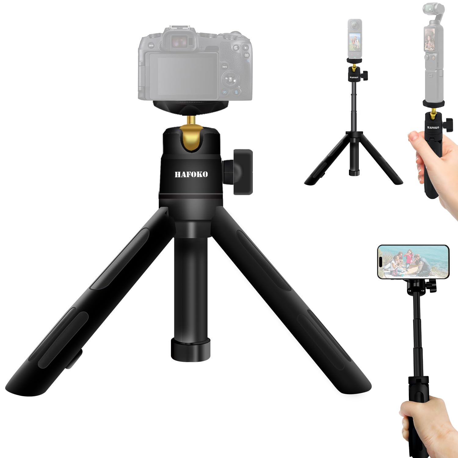 HAFOKO ST-08 Extension Mini Camera Tripod Compatible for DJI Osmo 360/Osmo Pocket 3, Desktop Handheld Smartphone Tripod with 1/4”,360°Compatible for Insta360 X5-X Vlogging Travel (Max Support 2 kg)