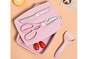 ZeQi 5-in-1 Cutting Board, Knife, Peeler, Scissors and Tray Set for Travel, Camping Cutting Board Set, Small Cutting Boards, 