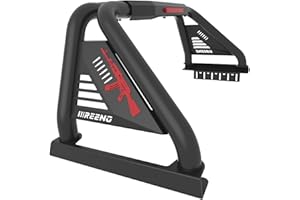 IIIREENO Heavy-Duty Roll Bar for Truck - Truck Bed Roll Bars Pickup Rack | No-Drill Installation | LED Light Compatible| Third Brake Light Included | Fits Full-Size Pickups