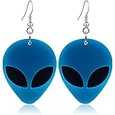 RofYof Alien Earrings for Women Girls Cute Funny Cartoon Green Alien Head Dangle Earrings Novelty Acrylic Statement Earrings