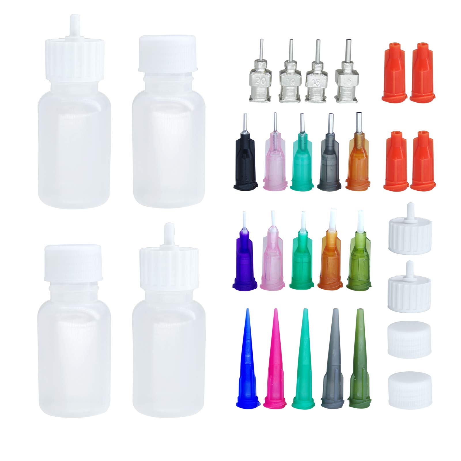 XMASIR Jagua Bottles Applicator, 4 pcs Applicator Bottle 30ml Multi Purpose DIY Ultra Fine with 16 Pcs Needle Tips Glue Squeeze Bottles Acrylic Painting