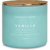 Colonial Candle Vanilla Sea Salt Scented Candle, Pop of Color Collection, 3 Wick, Blue, 14.5 oz - Up to 60 Hours Burn