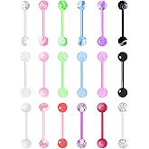 Kysppreu 18Pcs 14G Acrylic Tongue Barbells Rings Candy Color Tongue Piercing Jewelry Glow in Dark Plastic Flexible Nipple Ring Straight Barbell for Women Men 16mm