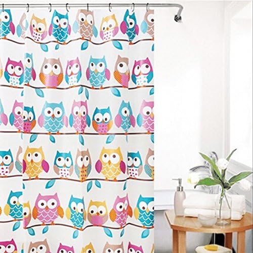 Kids Bathroom Shower Owl Family Colorful Cartoon Pattern Children Bathroom Shower Curtains with Plastic Curtain Hooks Waterproof 71" By 71"