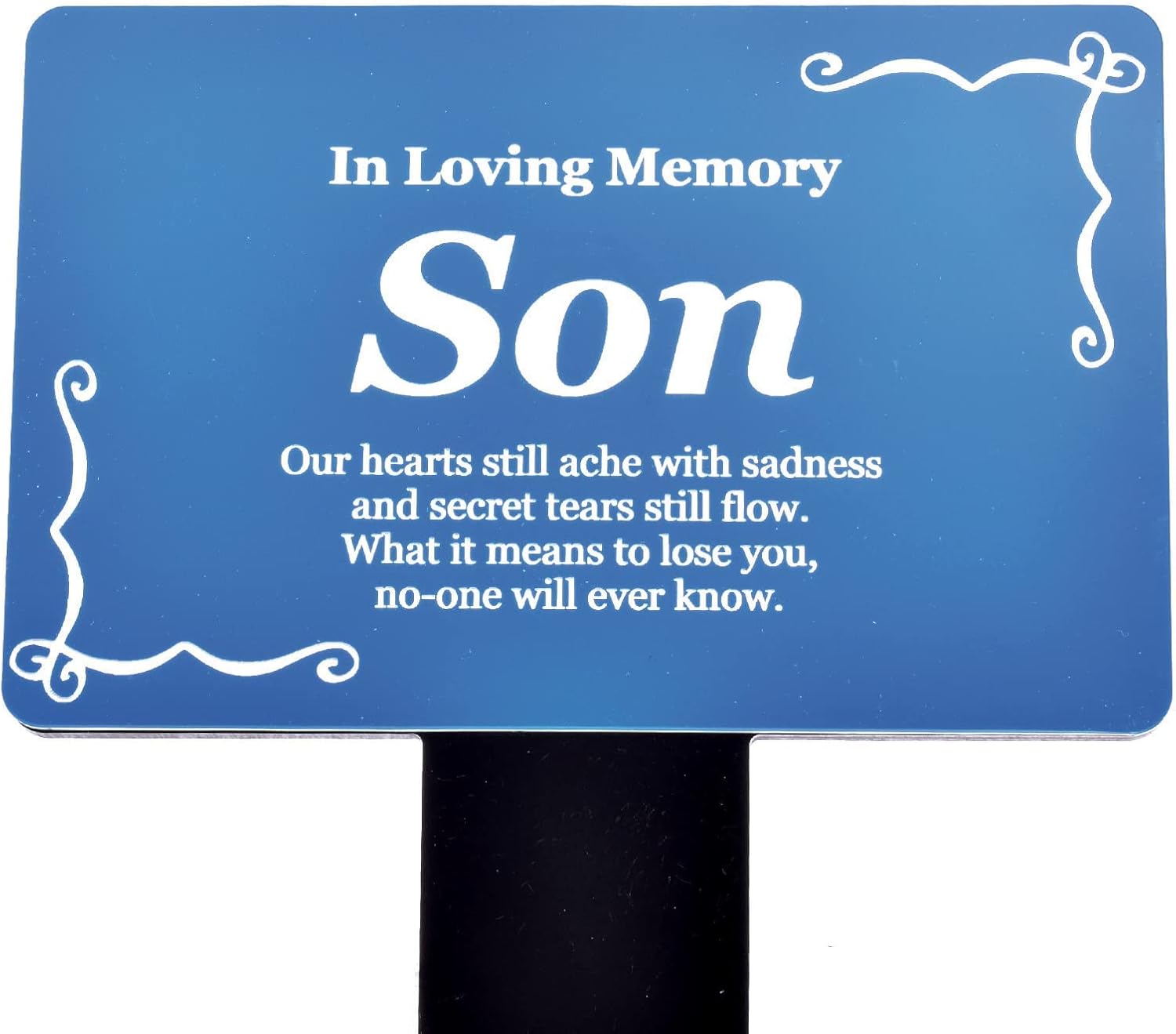 Plaques & Wall Art - OriginDesigned Son Memorial Remembrance Plaque Stake - (Silver/Gold/Copper/Black & White/Blue & White) Waterproof, Outdoor, Grave Marker, Tribute, Plant Marker (Blue and White)