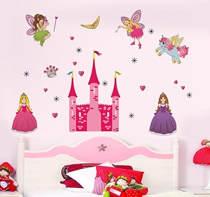 Decals Design Disney Princess and Castle Wall Sticker (PVC Vinyl, 90 cm x 60 cm),Multicolour