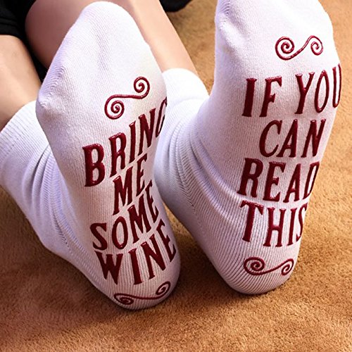 If You Can Read This Socks - If You Can Read This Bring Me Some Wine Funny Stockings Saying Knitting Word Combed Cotton Crew Wine for Men Women Birthdays, White Elephant, Mother or Father Gift, husba